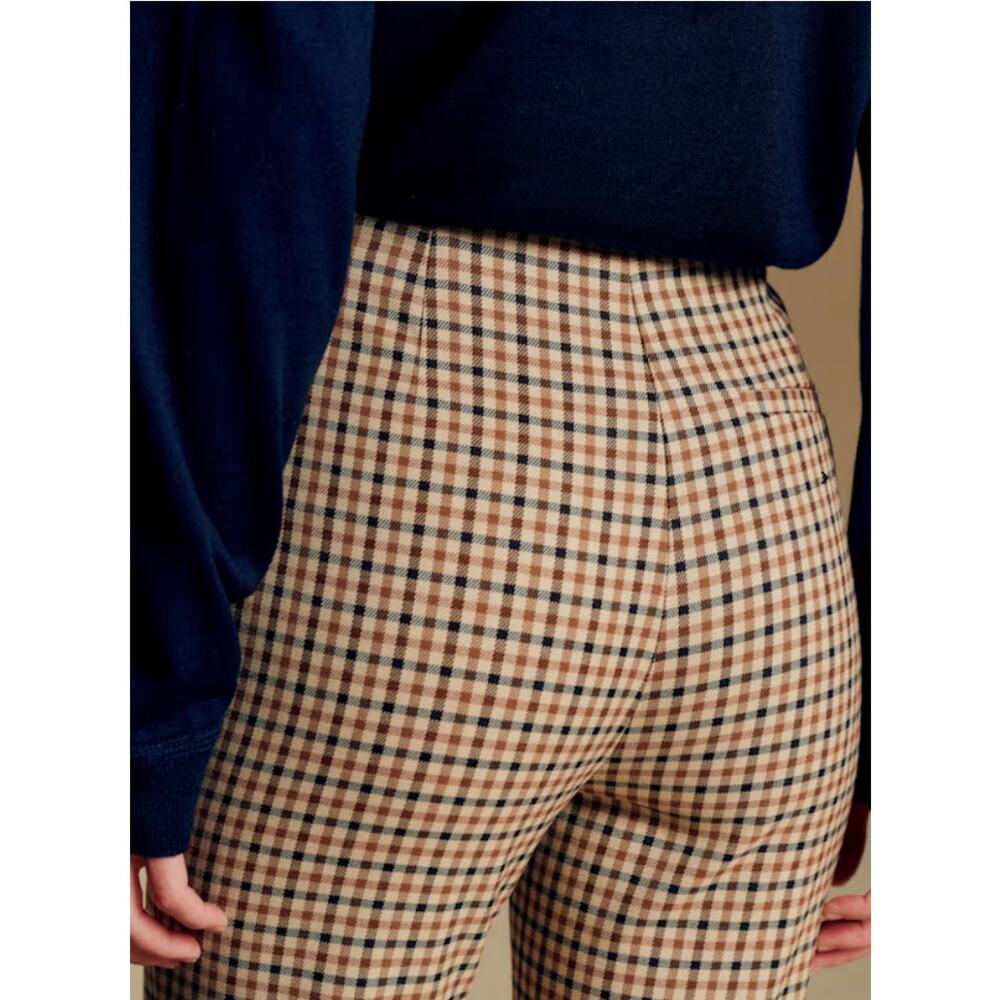 Sezane Cropped Checked Ankle Pants in Tan and Brown - Picture 3 of 14